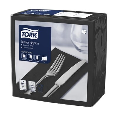 Tork Dinnerservet  2-Laags Zwart 1/8 vouw, 12x150st, 1.800st/doos
