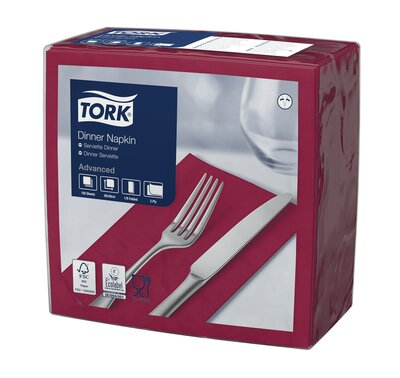 Tork Dinnerservet  2-Laags Bordeauxrood 1/8 vouw, 12x150st, 1.800st/doos