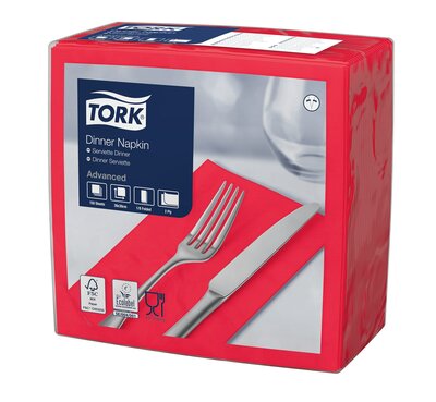 Tork Dinnerservet 2-Laags Rood 1/8 vouw, 12x150st, 1.800st/doos