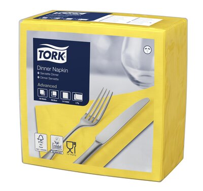 Tork Dinnerservet 2-Laags 1/4 vouw Geel, 12x150st, 1.800st/doos