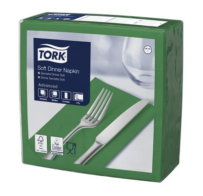 Tork Soft Dinnerservet  3-Laags Donkergroen 1/8 vouw  12x100st, 1.200st/doos