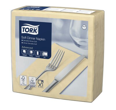 Tork  Soft Dinnerservet  3-Laags Zand 1/8 vouw  12x100st, 1.200st/doos