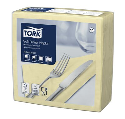 Tork Soft Dinnerservet Advanced 3-Laags Champagne 1/4 vouw 12x100st, 1.200st/doos