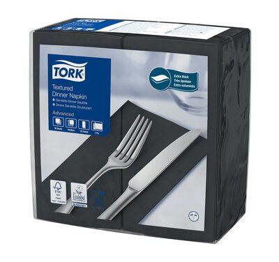 Tork Textured Dinnerservet Advanced 2-Laags Zwart 1/8 vouw 20x50st, 1.000st/doos