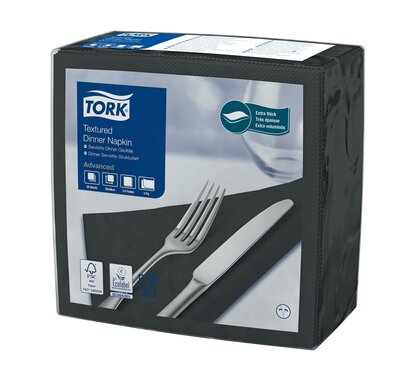 Tork Textured Dinnerservet 2-Laags Zwar 1/4 vouw 20x50st, 1.000st/doos