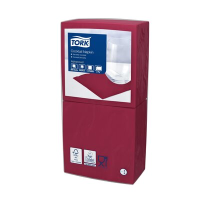 Tork Cocktailservet  2-Laags Bordeauxrood 1/4 vouw, 12x200st, 2.400st/doos