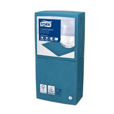 Tork Cocktailservet  2-Laags Blauwgroen 1/4 vouw, 12x200st, 2.400st/doos