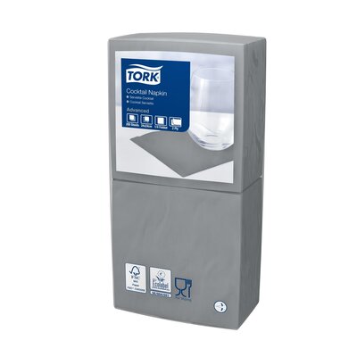Tork Cocktailservet  2-Laags Grijs 1/4 vouw, 12x200st, 2.400st/doos