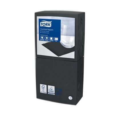 Tork Cocktailservet  2-Laags Zwart 1/4 vouw, 12x200st, 2.400st/doos