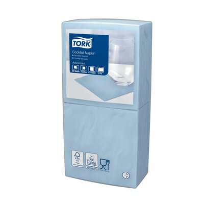 Tork Cocktailservet  2-Laags Lichtblauw 1/4 vouw, 12x200st, 2.400st/doos