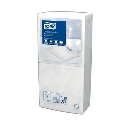 Tork Cocktailservet  2-Laags Wit 1/4 vouw, 12x200st, 2.400st/doos