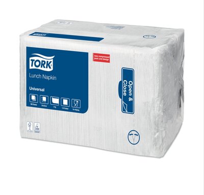 Tork Lunchservetten Wit 1-Laags 1/4 vouw, 8x500st, 4.000st/doos