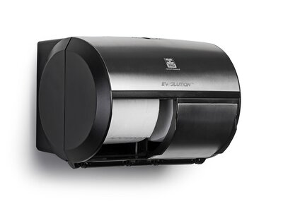 BulkySoft Evsolution 2-Roll Coreless Toiletpapier Dispenser Zwart/RVS Horizontaal