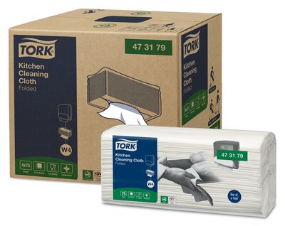 Tork Kitchen Cleaning Gevouwen Reinigingsdoek 1-Laags Wit W1, 4x75st, 300st/doos 