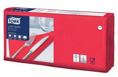 Tork Lunchservet  2-Laags Rood 1/4 vouw, 10x200st, 2.000st/doos