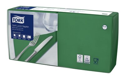 Tork Soft Lunchservet  3-Laags Donkergroen 1/4 vouw, 10x150st, 1.500st/doos