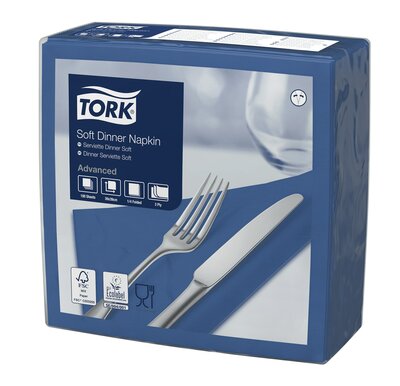 Tork Soft Dinerservet Advanced 3-Laags Donkerblauw 1/4 vouw 12x100st, 1.200st/doos