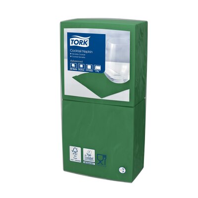 Tork Cocktailservet  2-Laags Donkergroen 1/4 vouw, 12x200st, 2.400st/doos