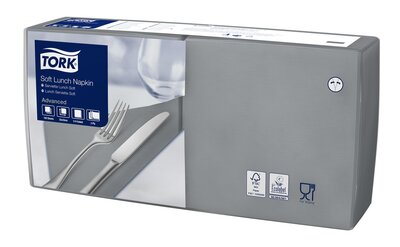 Tork Soft Lunchservet  3-Laags Grijs 1/4 vouw, 10x150st, 1.500st/doos
