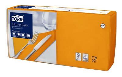 Tork Soft Lunchservet  3-Laags oranje 1/4 vouw, 10x150st, 1.500st/doos