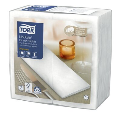 Tork LinStyle Servet 1/8 vouw 1-Laags wit  12x50st, 600st/doos