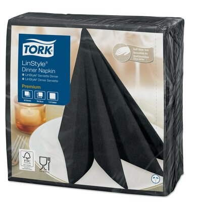 Tork LinStyle Servet Premium zwart 1/4 vouw 1-laags , 12x50st, 600st/doos