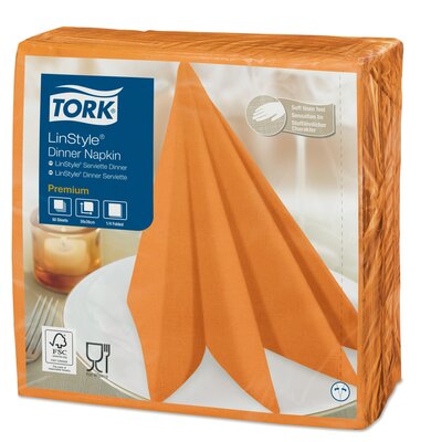 Tork LinStyle Premium Servet 1/4 vouw 1-laags oranje, 12x50st, 600st/doos