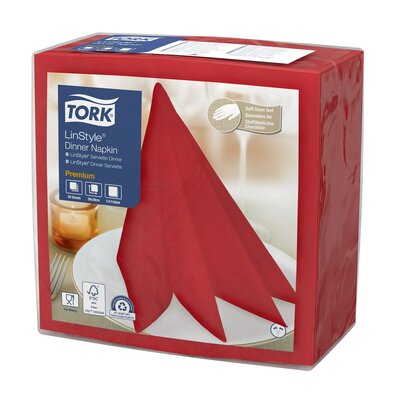 Tork LinStyle Premium Servet  Rood 1/4 vouw 1- laags, 12x50st, 600st/doos