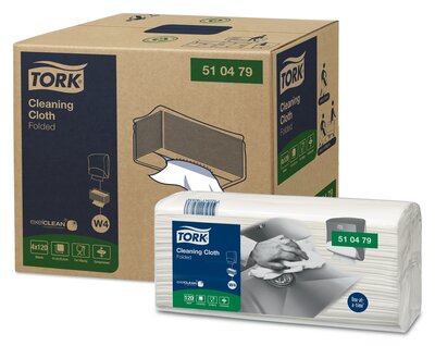 Tork Cleaning Gevouwen Reinigingsdoek 1-laags wit W4,  4x120st, 480st/doos 